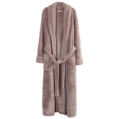 Alwyn Home Women's Long Robe Plush Soft Warm Fleece Elegant Lounger Collar Style Hooded Bathrobe Housecoat Sleepwear For Ladies RH1591 Grey 4 -  9CEFD58E7DDA470FB3E488114F988E02