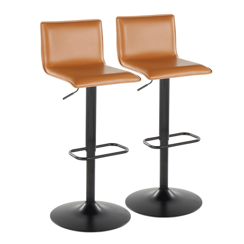 Camel Faux Leather Adjustable Swivel Bar Stools with Chrome Base