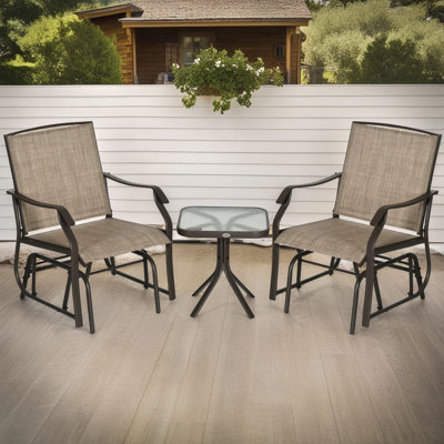 2-Person Outdoor Glider Set with Glass Table, High-Back Rocking Chairs & Wipe-Clean Tabletop