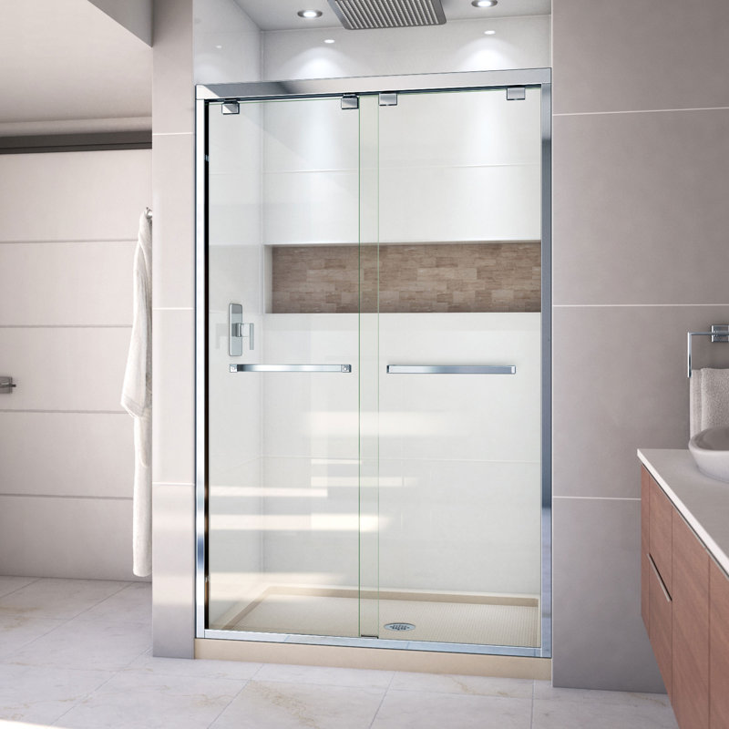 Encore 48" W x 36" D x 78.75" H Semi-Frameless Sliding Shower Enclosure with Base Included, Chrome
