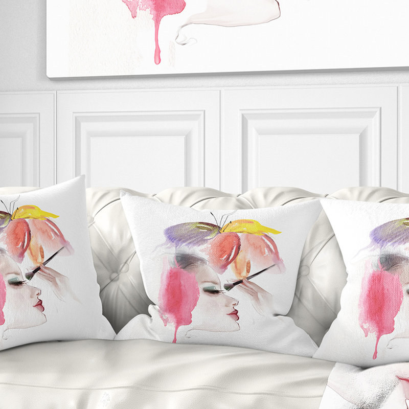 Coussin pour les yeux, visage, femme, portrait imprimé, 18 po x 18 po, Coussin décoratif