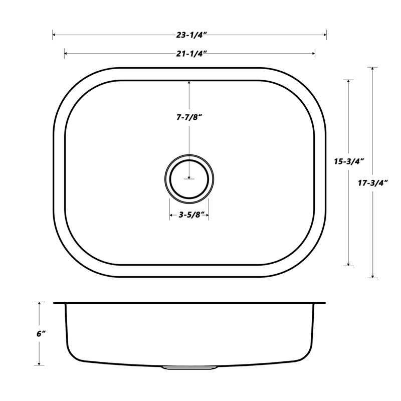 Évier de cuisine encastrable en acier inoxydable, H 6 po x l 23 po x P 18 po, Bol simple