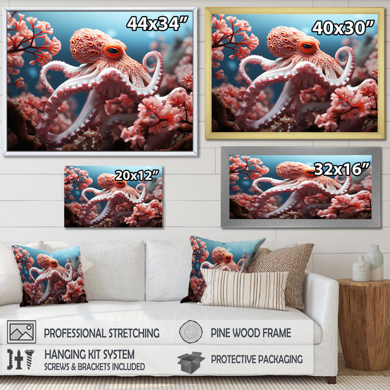 «Pink Octopus Garden of Tranquility», reproduction sur toile encadrée, H 12 po x l 20 po x P 1 po, Toile tendue