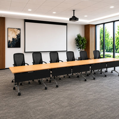 Les tables de formation pliables pour 6 personnes, extra longues pour les colloques et les conférences avec plateau épais, pieds pliables et boîtes électriques intégrées, incluent les chaises de bureau commerciales.