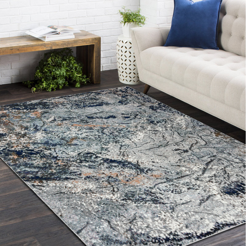 Tapis gris / bleu, Rectangle 5 pi x 7 pi 6 po