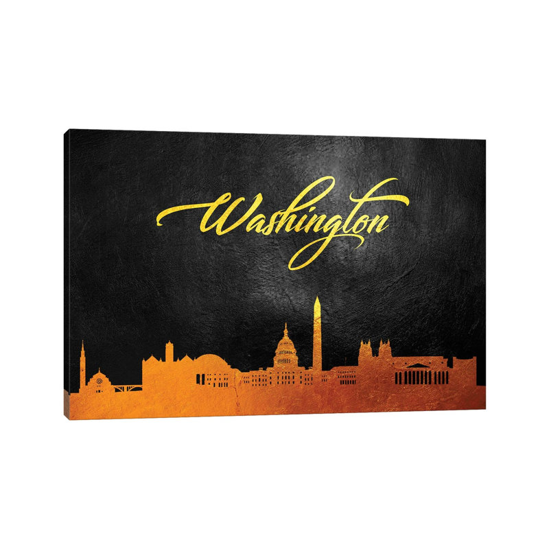 Washington Dc Gold Skyline by Adrian Baldovino - Wrapped Canvas Print, 20.32 cm H x 30.48 cm W