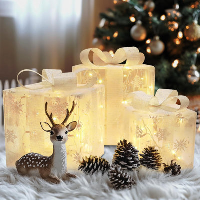Set Of 3 Christmas Lighted Gift Boxes Christmas Decoration
