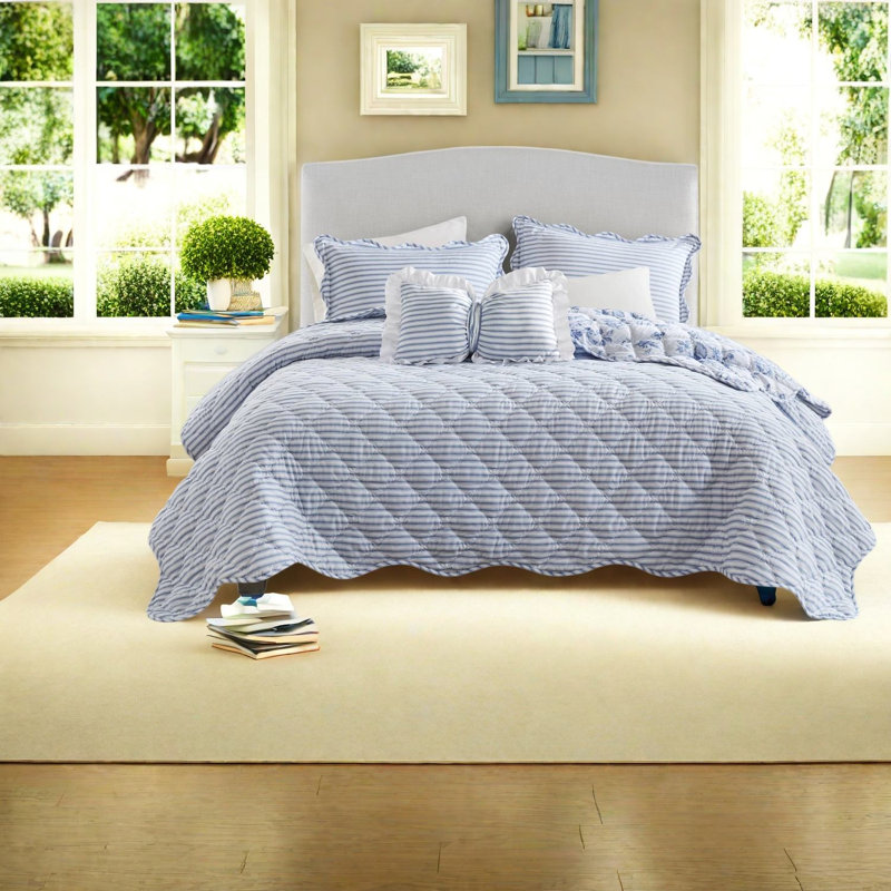 Ensembles de literie bleu très grand, courtepointe florale en polyester doux pour maison moderne