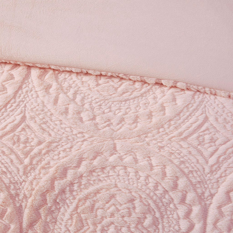 Édredon simple - Médaillon brodé en fausse fourrure, ultra, rosé avec médaillon en fourrure, rosé