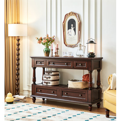 55.12" Dark brown Rectangular Solid Wood Console Table