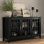 Armoire de rangement Buffet large en bois massif de 60 po avec portes en verre et tablettes réglables Connaught