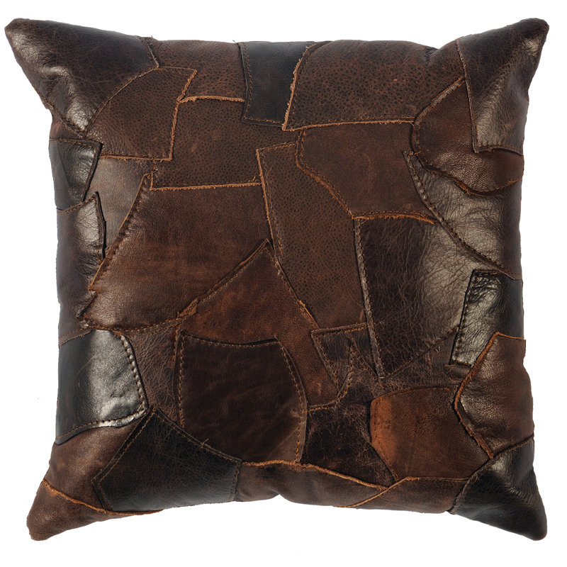 Patchwork Dark Brown Leather Square Throw Pillow Set