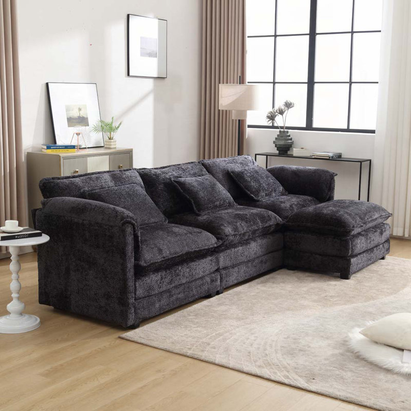 Canapé modulaire surdimensionné en L 112 po avec repose-pieds mobile 112 po, H 33,46 po x l 112,2 po x P 32,6 po, 3, Noir