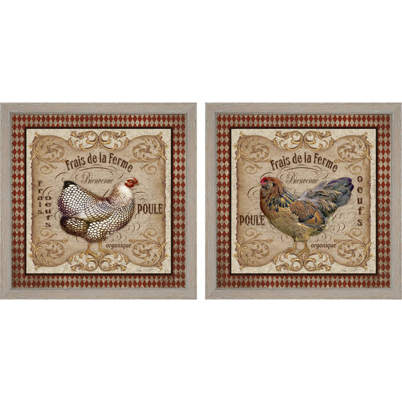 «Old World Poule» par Jean Plout, art encadré (ensemble de 2)