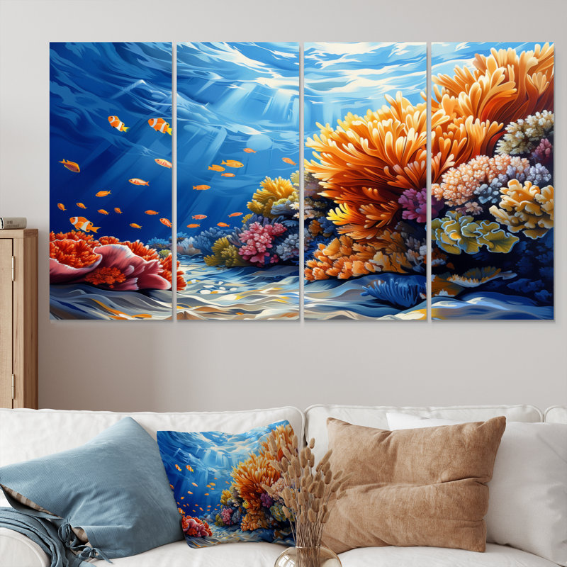Brown Blue Great Barrier Reef II - Coral Canvas Art Set, 28" H x  48" W