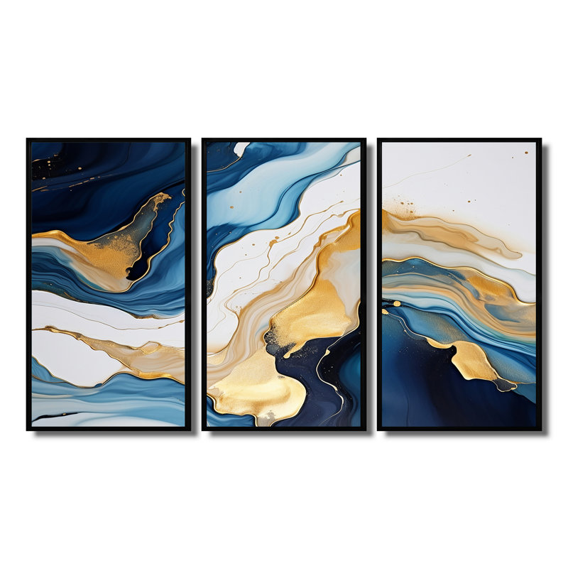 «Distant River Liquide Art», ensemble de reproductions d'art mural plage et océan, Cadre flottant noir
