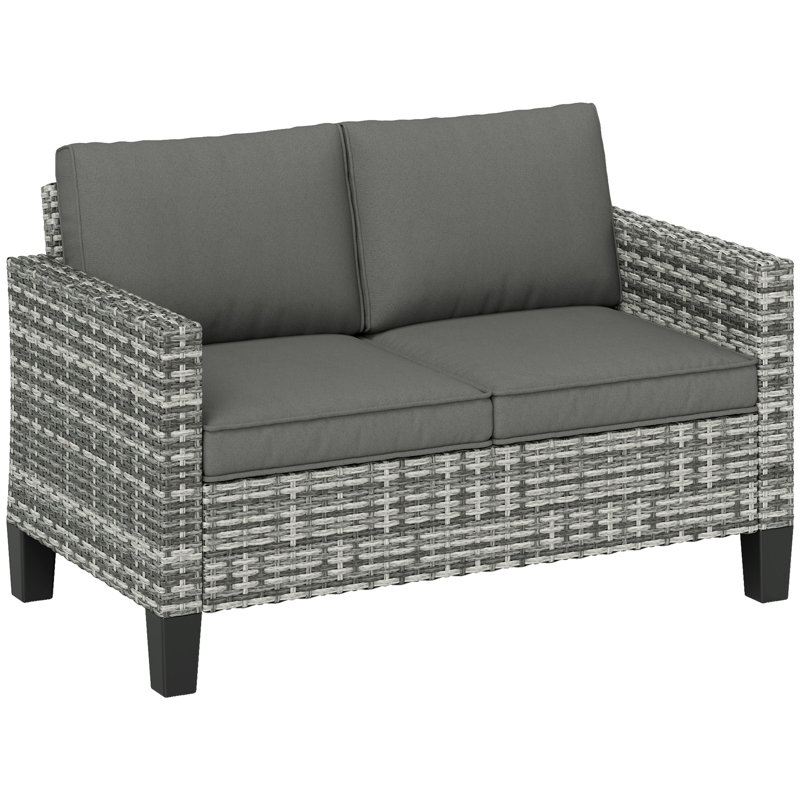 128cm Wide Straight Patio Sofa with Cushions, Grey, Light Grey