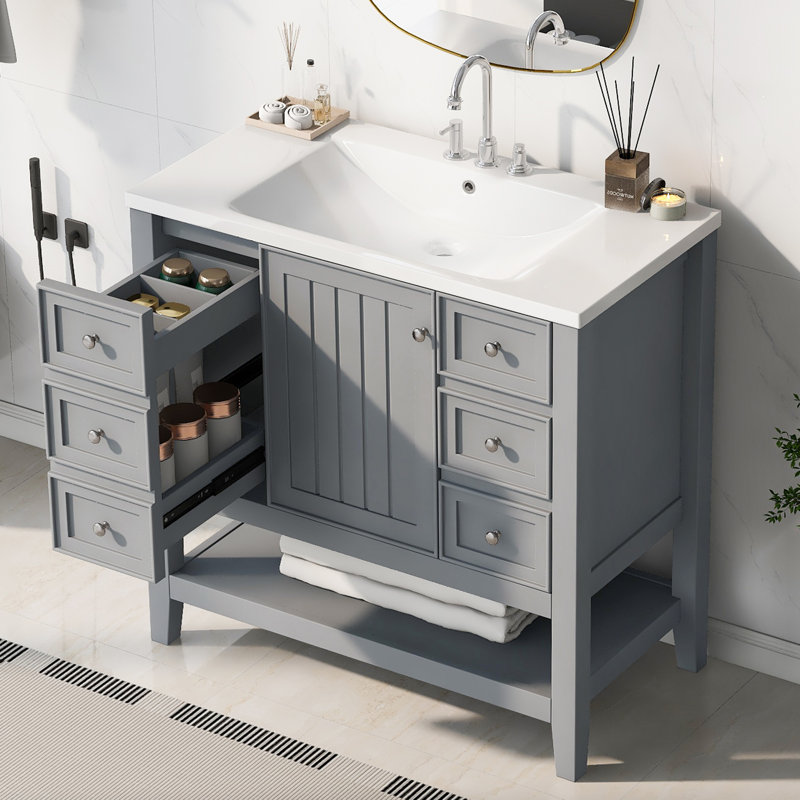 Tylerr 36'' Single Bathroom Vanity With Ceramic Top, Gray