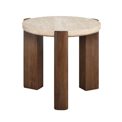 Plateau en travertin et table de bout en chêne foncé Leonardo