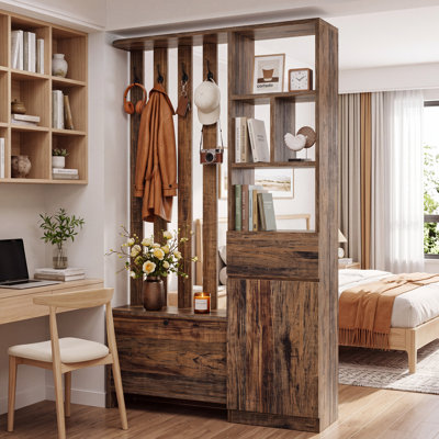 Paravent autoportant de 180 cm avec rangement pour chambre, salon et porte-manteau 5 en 1.