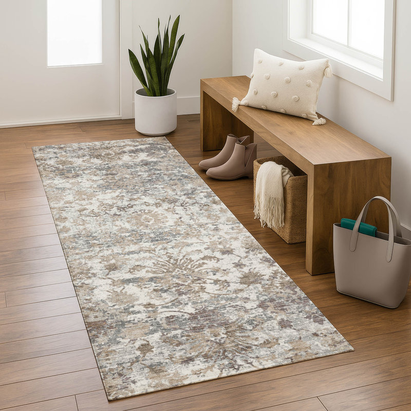 Premium Machine Washable Mayfield AMF2211 modern Rug, Taupe, 2'3" x 7'6" Runner