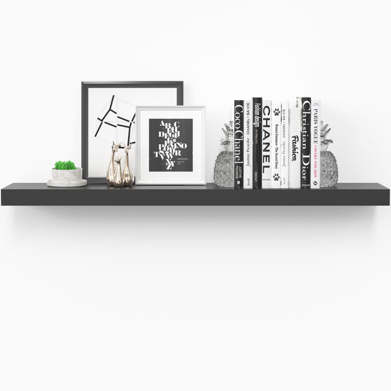 Miami 48" W x 8" D Floating Shelf with Invisible Wall Mount Bracket, Black