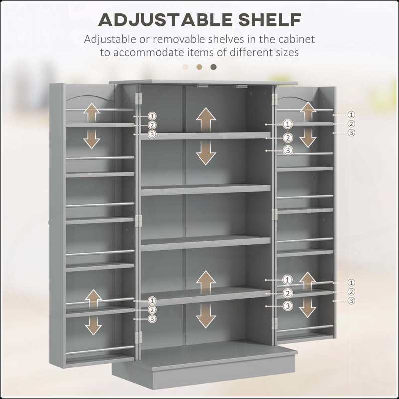 Armoire de rangement pour garde-manger autoportante avec 12 tablettes de porte, portes doubles et tablettes réglables pour un espace de cuisine organisé et élégant