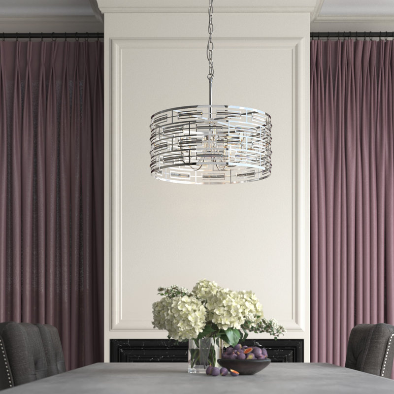 Lustre tambour 5 lumières Sybil, Chrome chrome, H 77 po x l 24 po x P 24 po