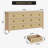 Rattan Dresser for Bedroom – 6-Drawer Wooden Chest with Handwoven Panels & Brass Handles – Boho Storage Cabinet & TV Stand – Waterproof Organizer for Living Room, Nursery, Hallway – Oak Finish