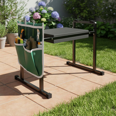 Genouillère de jardin plus large de 10,2 po - anti-basculement, avec poignée, noir robuste, cadeau de jardinage