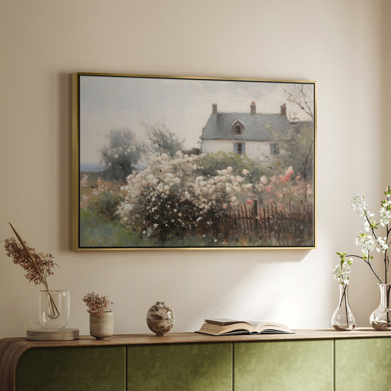 Paysage rétro - XIV, H 17 po x l 25 po x P 2 po, Toile avec cadre flottant or
