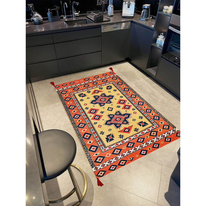 Tokyo Collection Beige Brick-Toned Traditional Motif Patterned Woven Base Vintage Decorative Rug