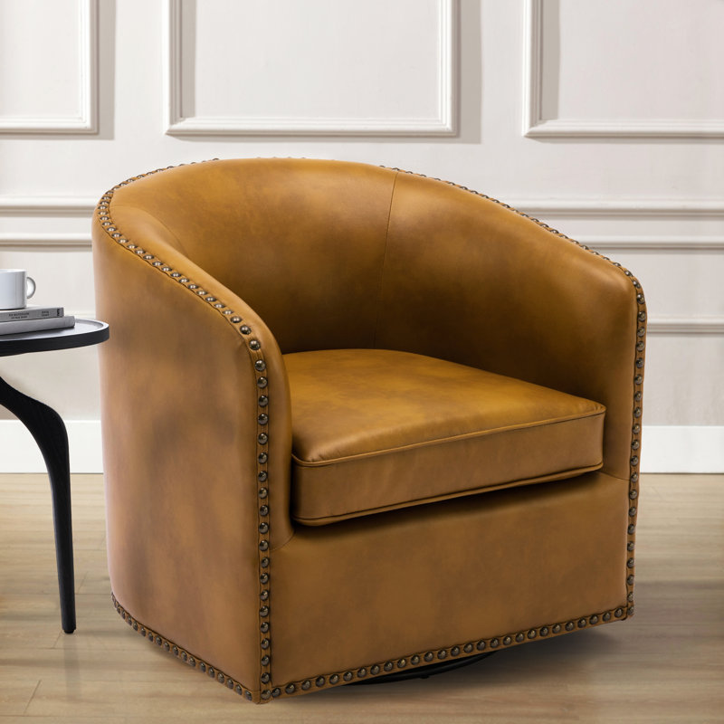 Fauteuil demi-tonneau pivotant de 28,5 po Gatwick, Similicuir brun clair