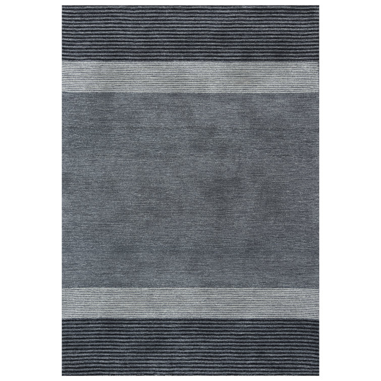 Striped Handmade Tufted Wool Area Rug in Charcoal