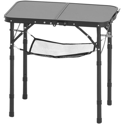 Table de camping portative pliante en aluminium de 2 pieds, à trois niveaux de hauteur: 10,2 / 18,9 / 23,6 pouces, plateau de table de 23,6 x 15,7 po pour une utilisation à l'intérieur et les dîners occasionnels, surface aux impacts mineurs, système de verrouillage sécuritaire,