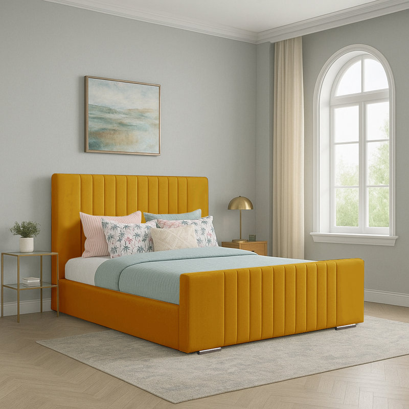 Aerys Upholstered Bed, Double (4'6), Turmeric