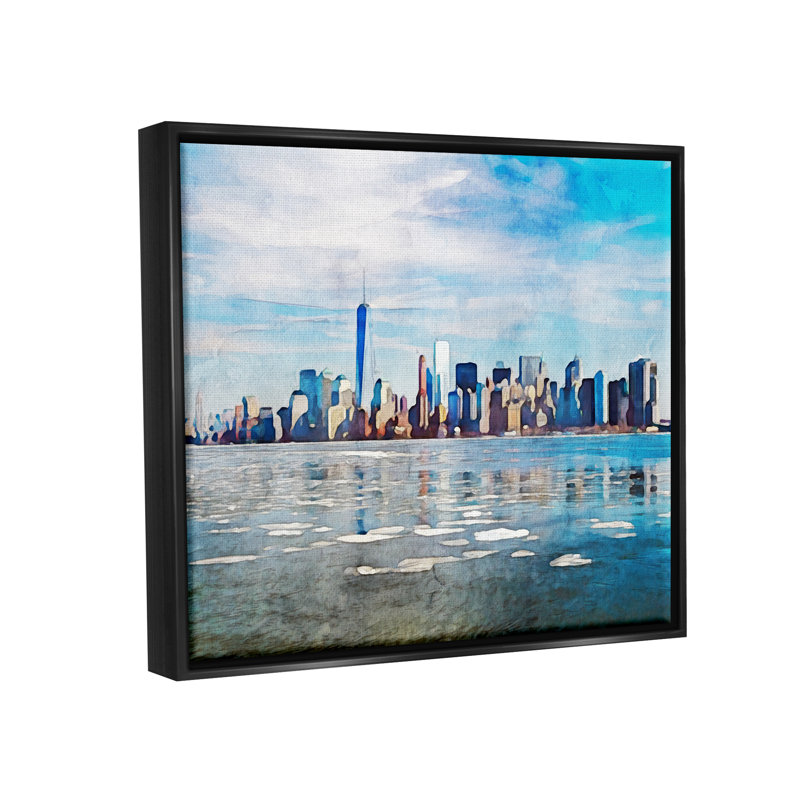 «Distant New York City Skyline Buildings Floater», art mural par Kim Curationa, H 17 po x l 21 po x P 1,7 po