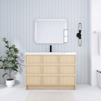 48 Inch Freestanding Bathroom Vanity With Resin Sink & Soft-Close Doors, Dune Oak