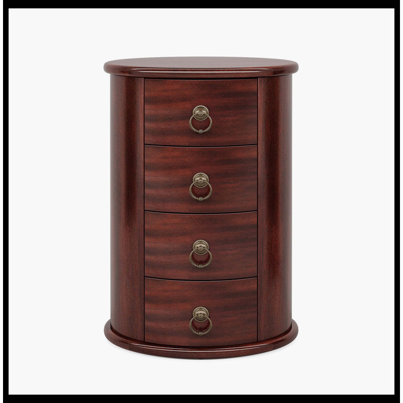 Wood End Table, Round Side Table With 4 Drawers(No Assembly Required)