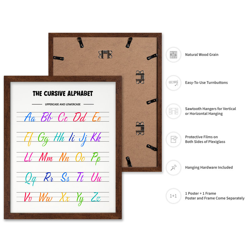 Alphabet cursif, Poster, Brown Framed, 11"H x 14"W