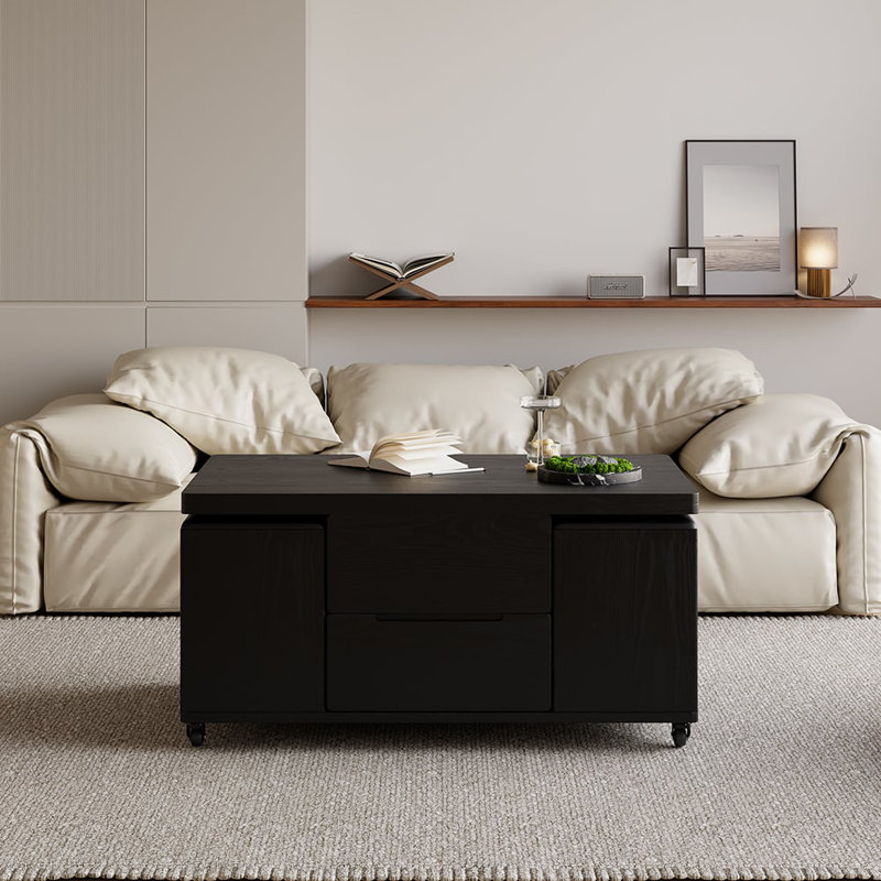 Modern Black Lift Top Coffee Table 4 In 1 With Storage Ottoman Foldable And Casters