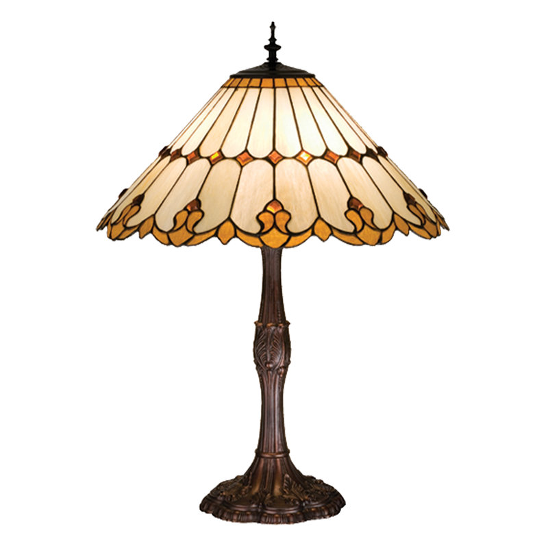 Nouveau Cone Stained Glass 3-Light Table Lamp in Beige Hag Amber