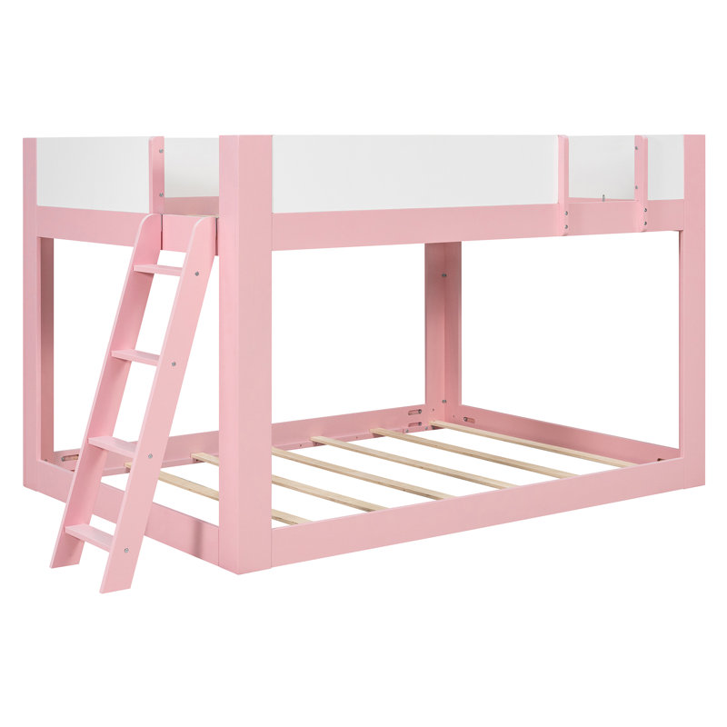 Lit superposé bas Nestle Queen Size pour enfants avec échelle réversible et barrières de sécurité, Rose