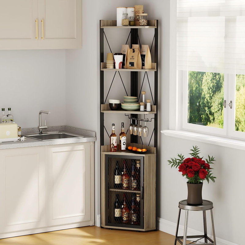Corner Unit Wine Bottle & Glass Rack, Grey