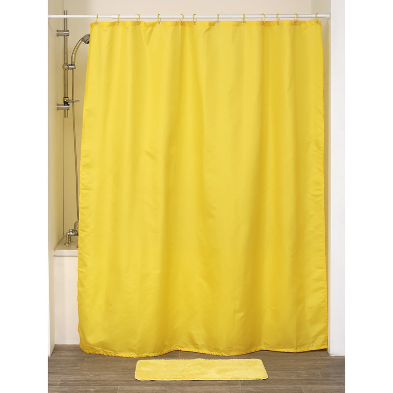Solid Colours Extra Long Shower Curtain Polyester with Matching Hooks, Yellow