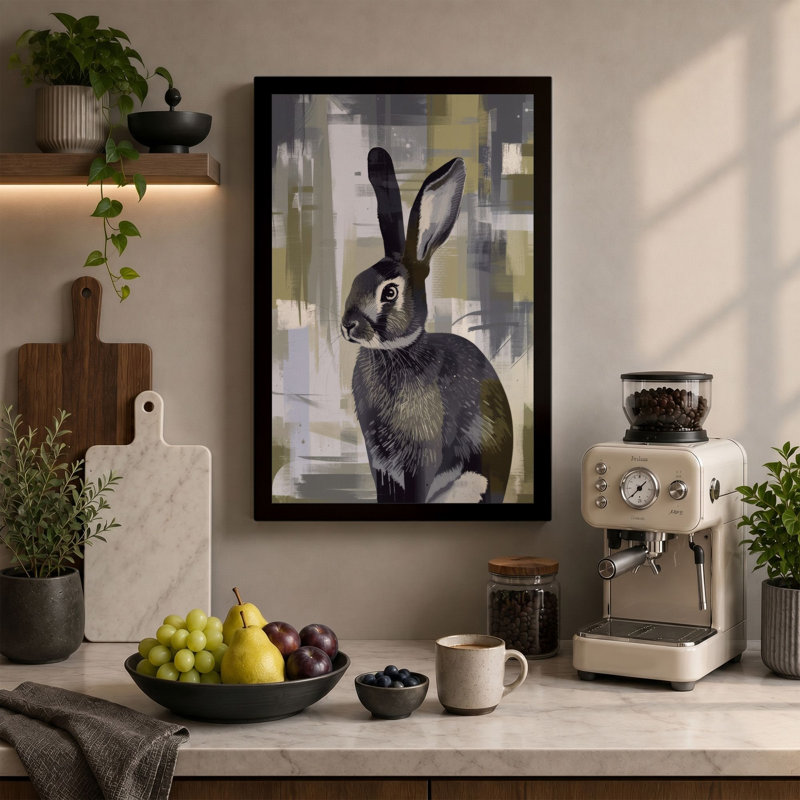 Quiet Rabbit Study Modern - Wrapped Canvas, 18x12 - 45.7 x 30.5 cm, Sage Border