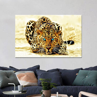 «Blue Eyed Tiger», art mural, reproduction de décor animalier minimaliste, 1P or encadré