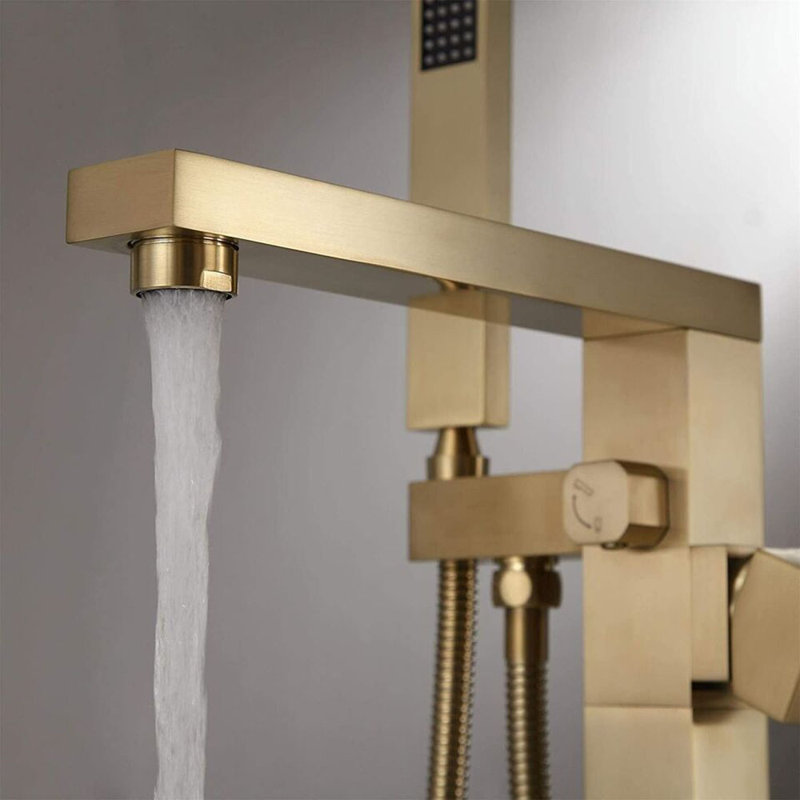 Robinet mélangeur de douche à fixation au sol avec robinet de baignoire à fixation au sol, Brushed Gold