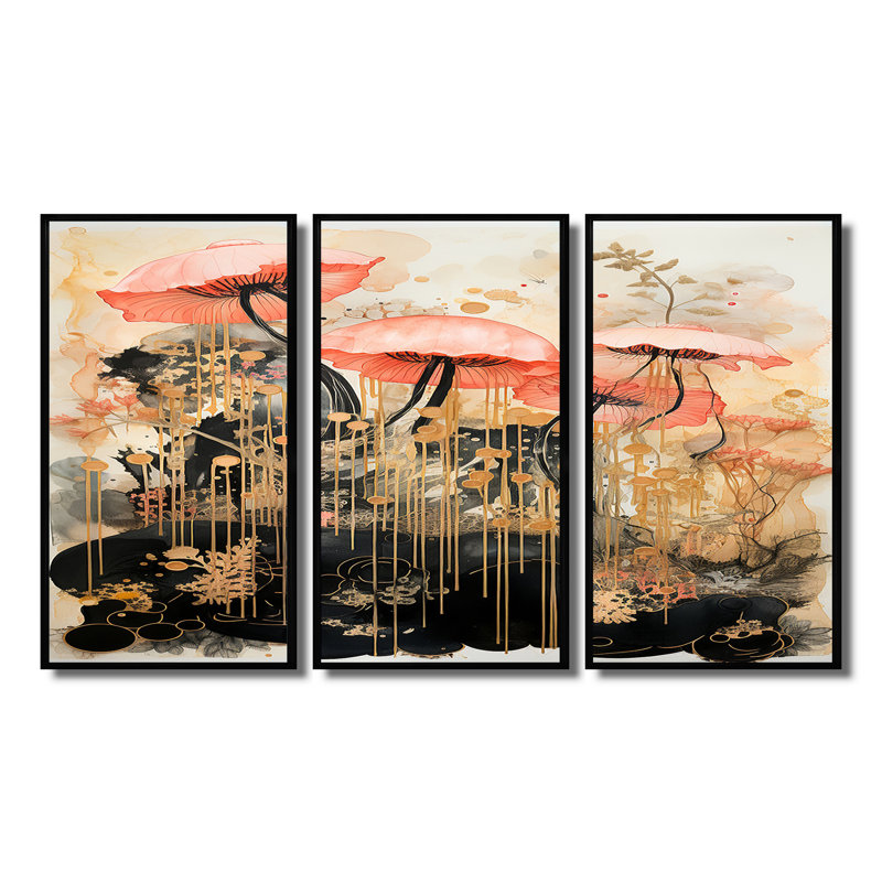 Rhode - ensemble de reproduction d'art méduse, Cadre flottant noir, H 32 po x l 48 po x P 1 po