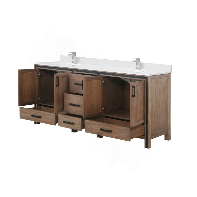 Meuble-lavabo double 80 po Rustwood X P 22 po D, ensemble de dessus et robinet en marbre de culture, Bois de grange